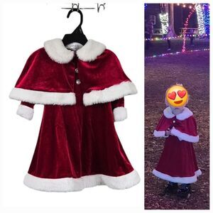 Baby Girl Red Santa Dress & Capelet 18M Faux Fur Velour Christmas Holiday Cape